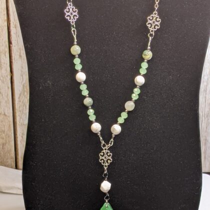 Green Adventurine Leaf Y Necklace