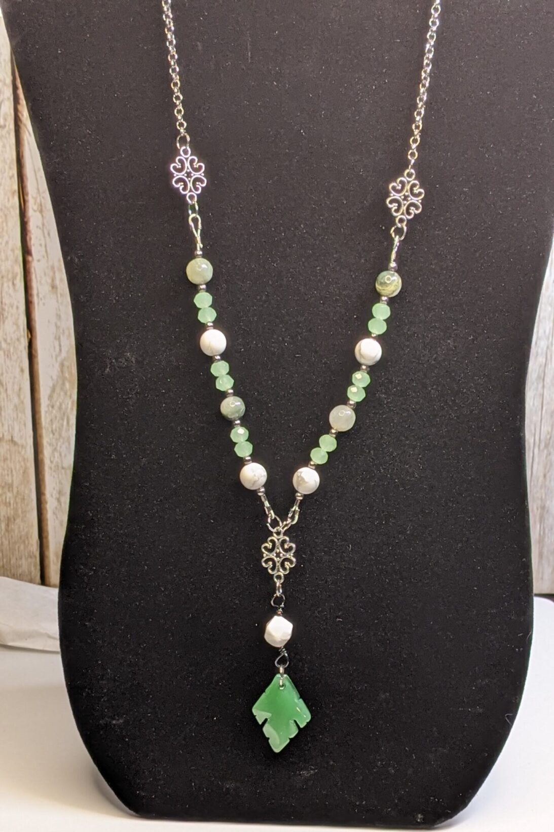 Green Adventurine Leaf Y Necklace