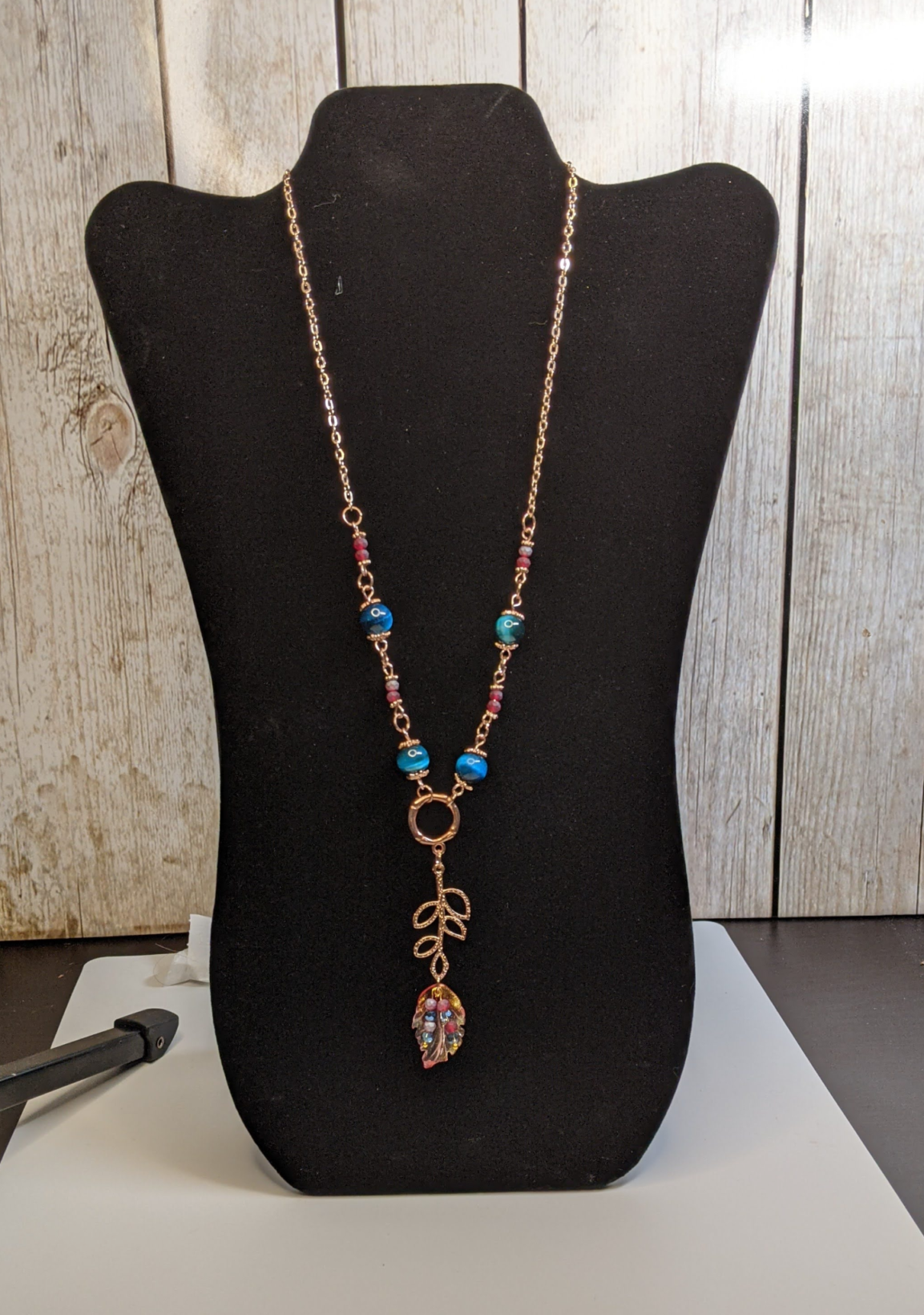 Blue Tigers' Eye Leaf Necklace